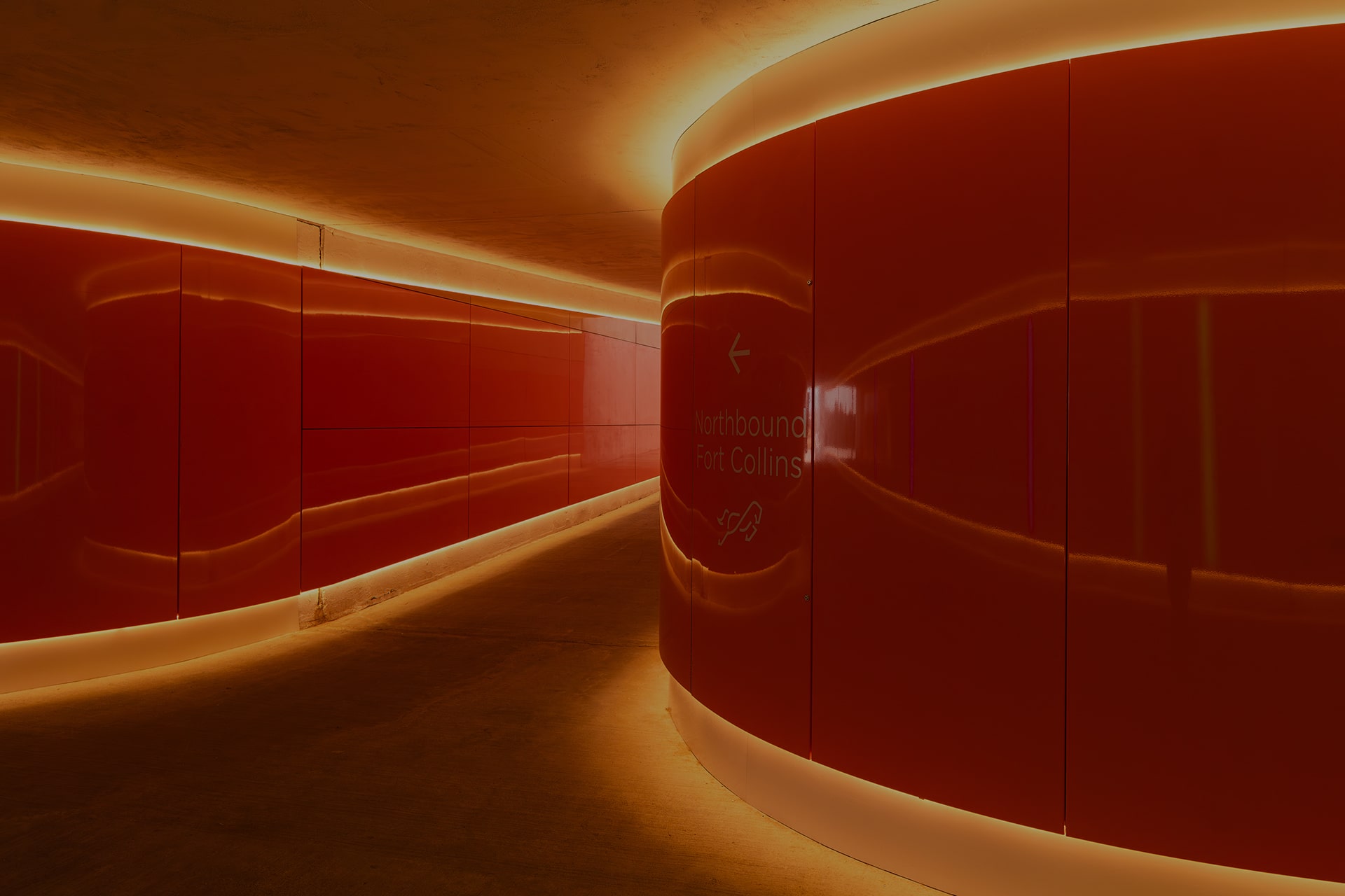 Brightly lighted Bustang entryway